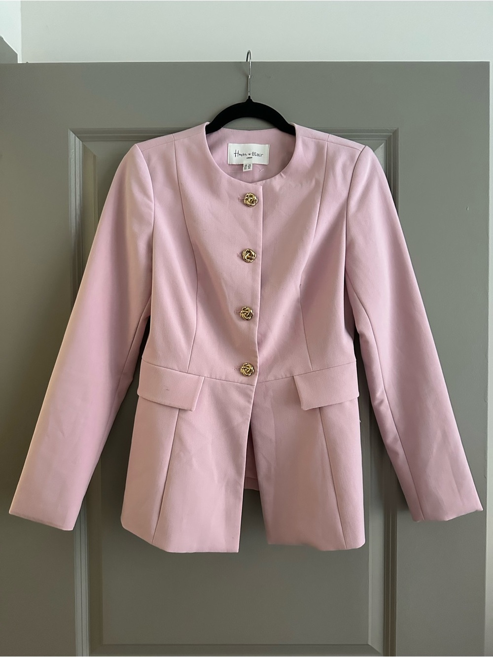 Haver & Blair Women's Pink Collarless Button Blazer